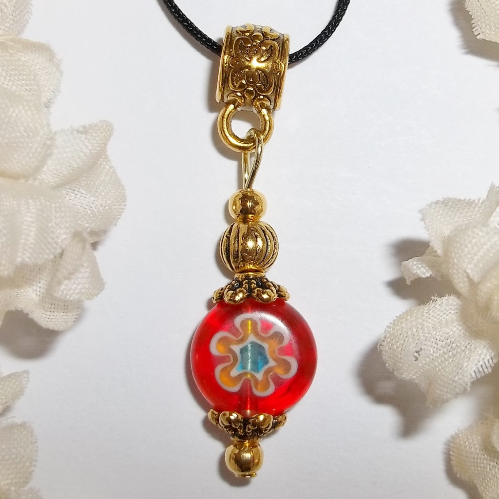 Pretty Orange Gold Flower Necklace Glass Nwt 6246 20$